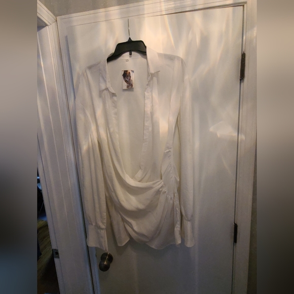 Naha Draped Sexy Mini Shirt Wrap Ruched Mini Dress - Picture 6 of 6